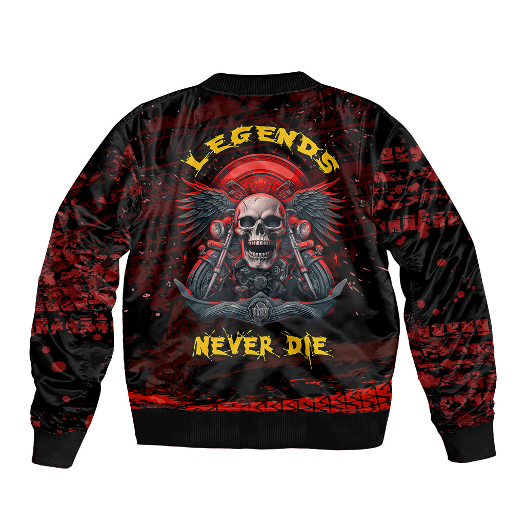 Skull Biker Sleeve Zip Bomber Jacket Legend Never Die - Wonder Print Shop