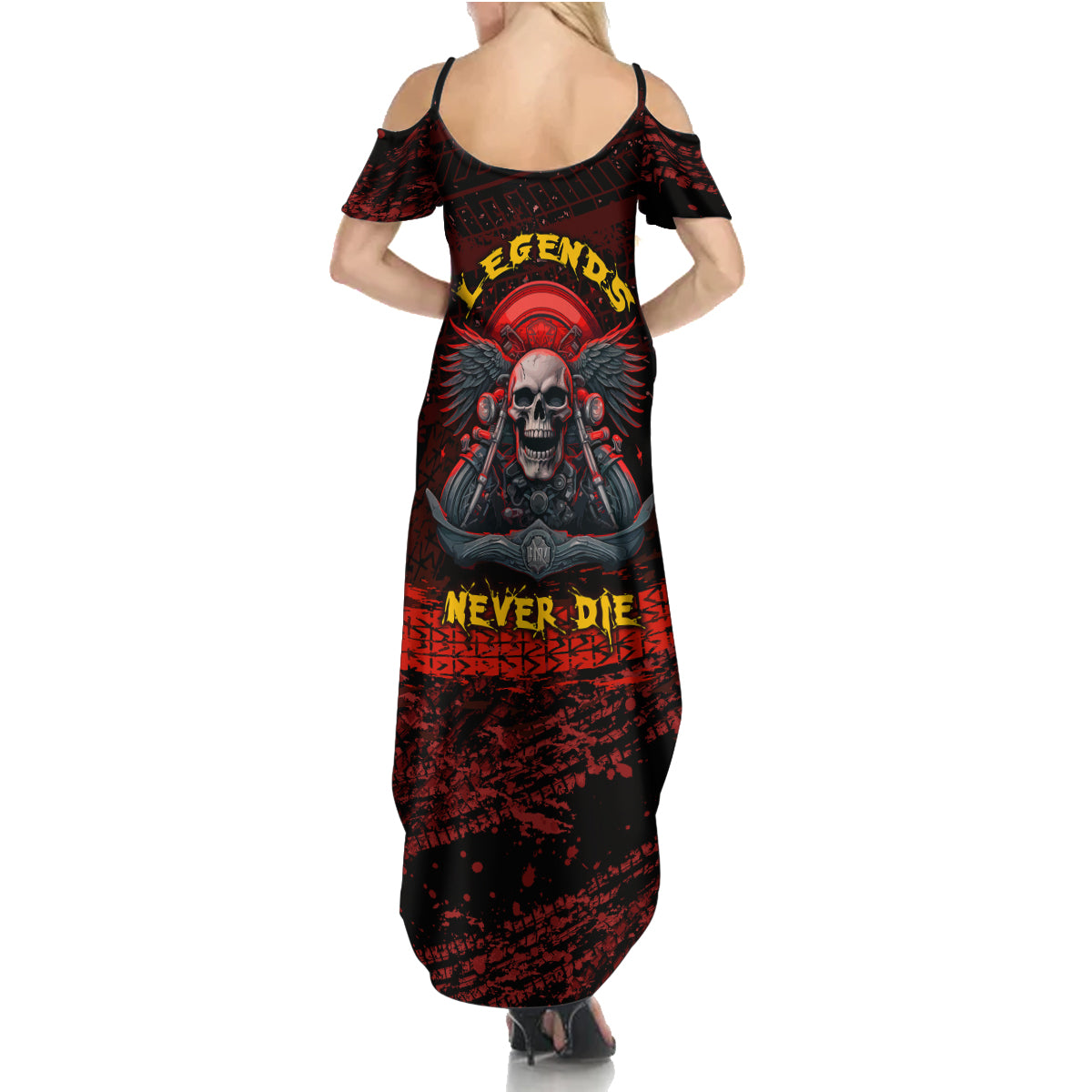 Skull Biker Summer Maxi Dress Legend Never Die - Wonder Print Shop