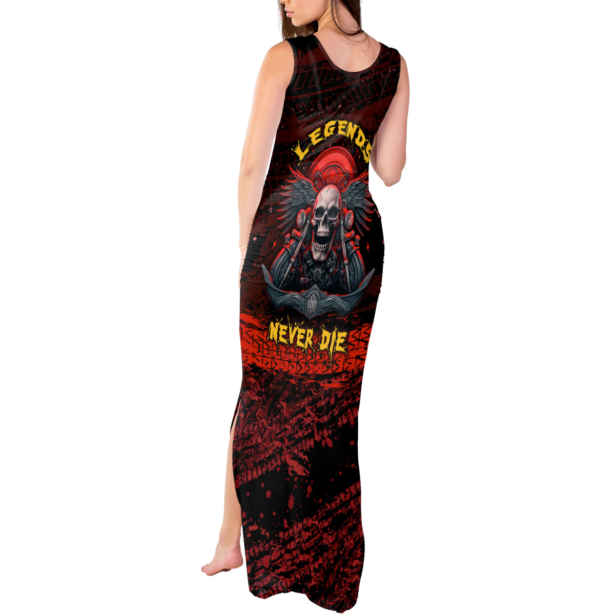 Skull Biker Tank Maxi Dress Legend Never Die - Wonder Print Shop