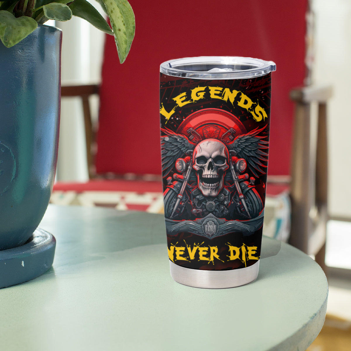 Skull Biker Tumbler Cup Legend Never Die - Wonder Print Shop