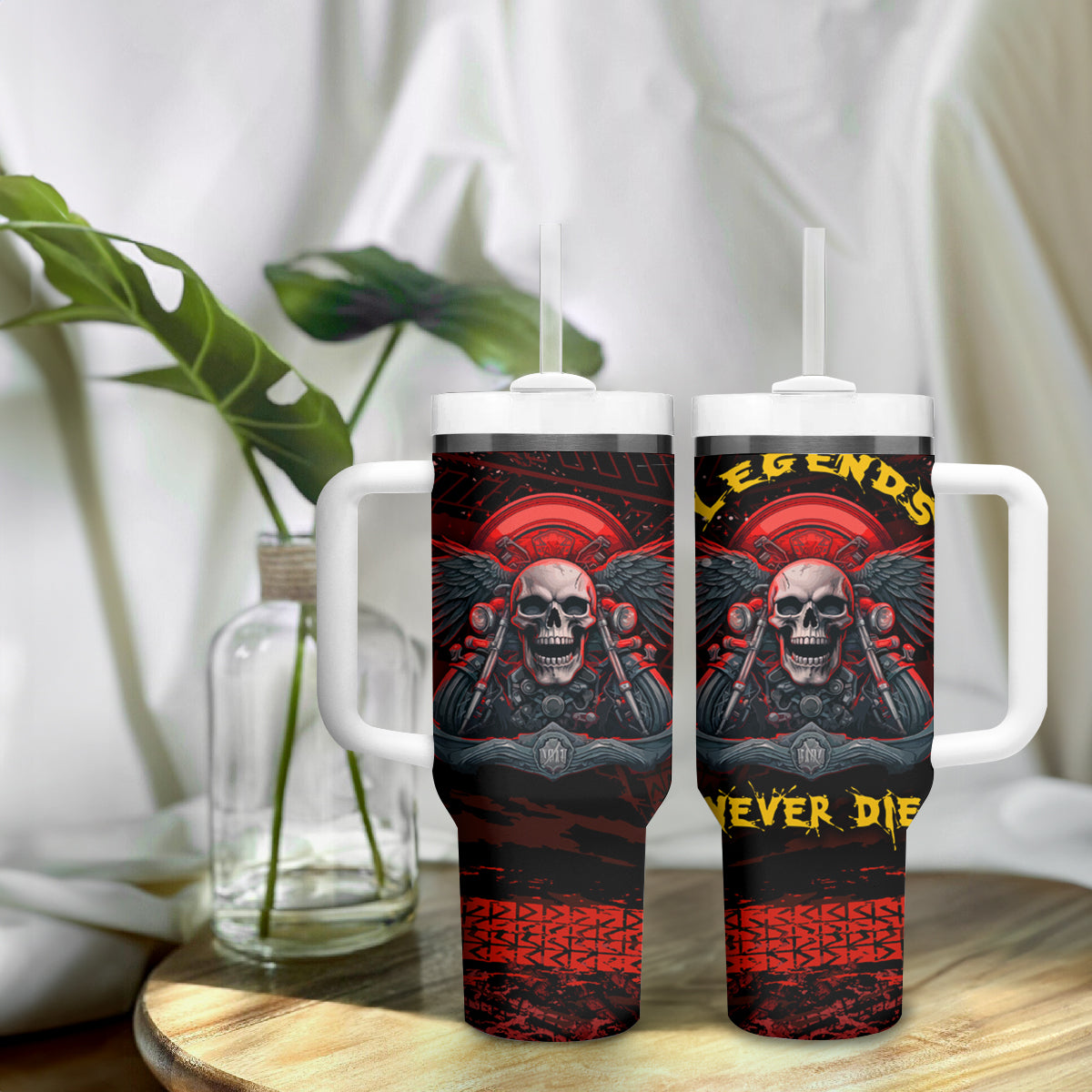Skull Biker Tumbler With Handle Legend Never Die - Wonder Print Shop