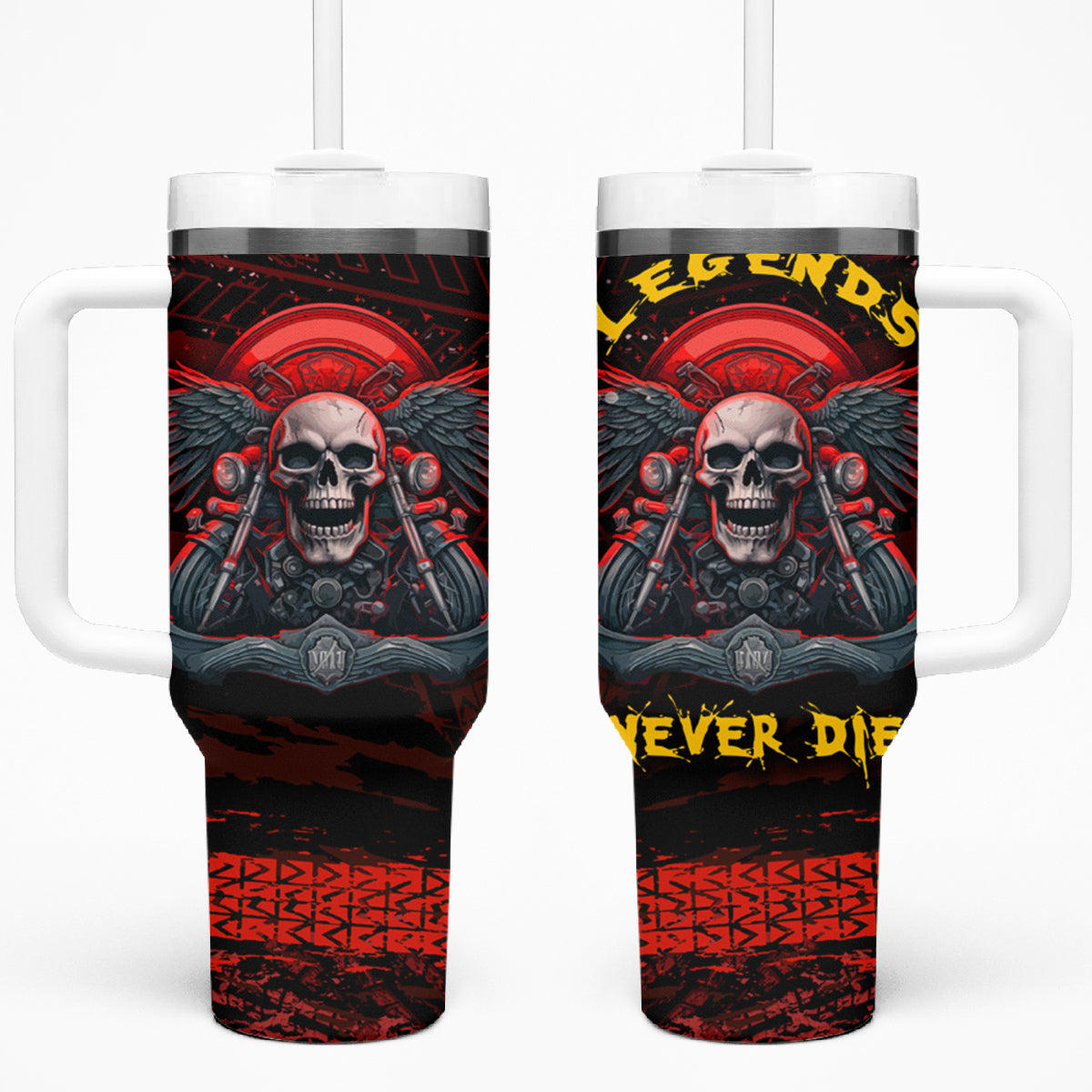 Skull Biker Tumbler With Handle Legend Never Die - Wonder Print Shop