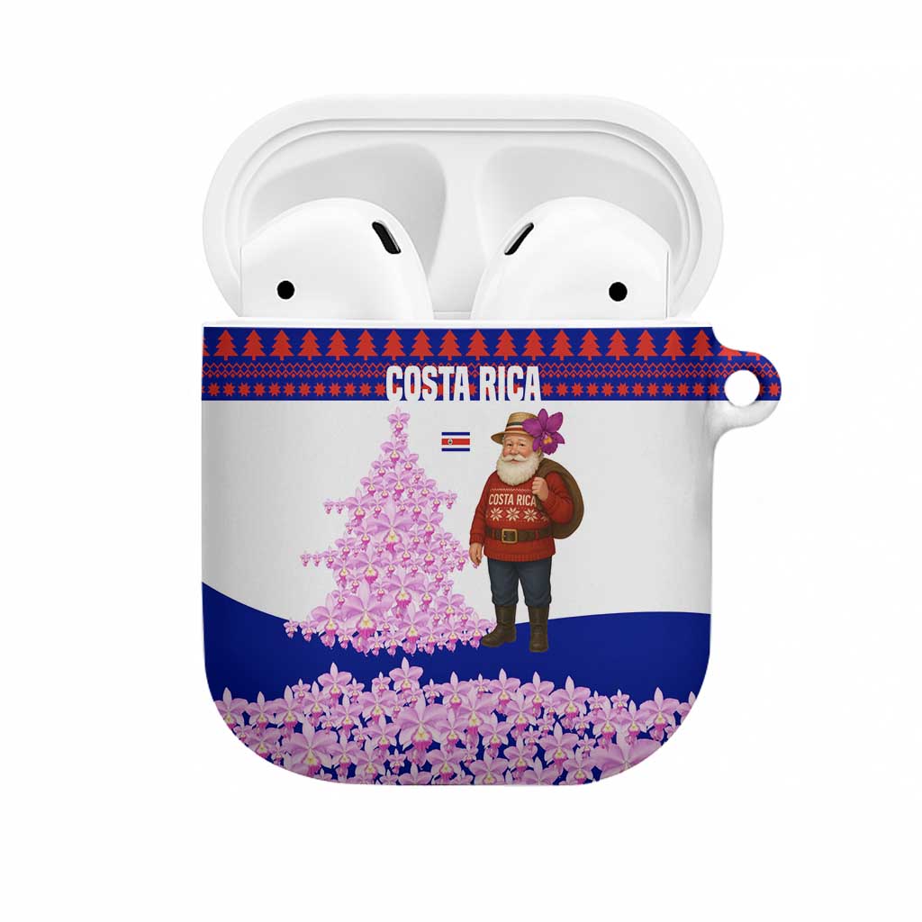 Costa Rica Christmas AirPods Case with Santa Claus Pink Orchid Tree National Emblem and Festive Pattern Design - Wonder Print Shop