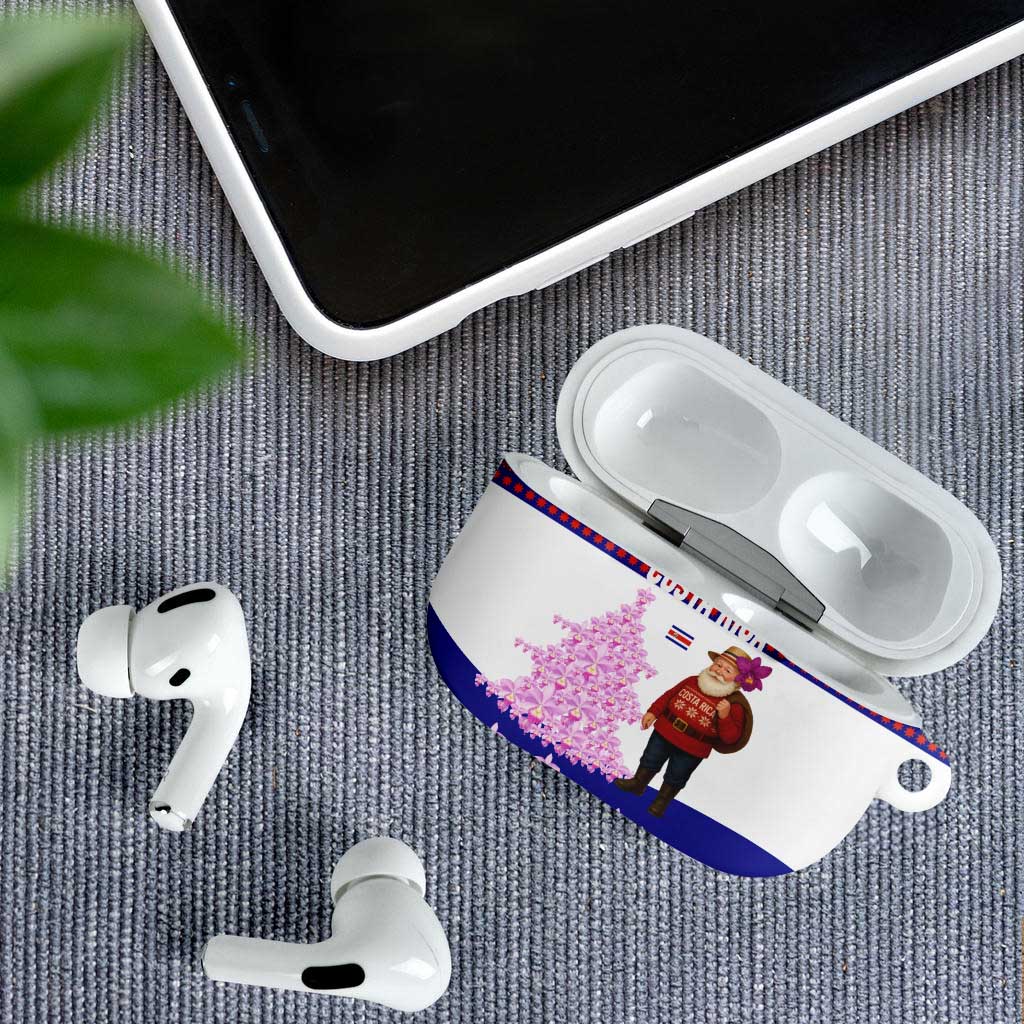 Costa Rica Christmas AirPods Case with Santa Claus Pink Orchid Tree National Emblem and Festive Pattern Design - Wonder Print Shop