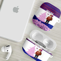 Costa Rica Christmas AirPods Case with Santa Claus Pink Orchid Tree National Emblem and Festive Pattern Design - Wonder Print Shop