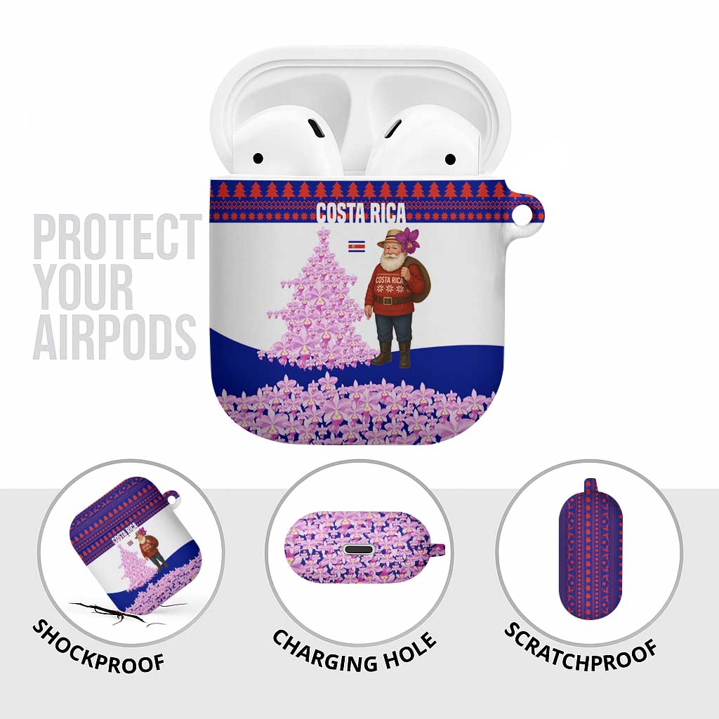Costa Rica Christmas AirPods Case with Santa Claus Pink Orchid Tree National Emblem and Festive Pattern Design - Wonder Print Shop