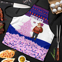 Costa Rica Christmas Apron with Santa Claus Pink Orchid Tree National Emblem and Festive Pattern Design - Wonder Print Shop