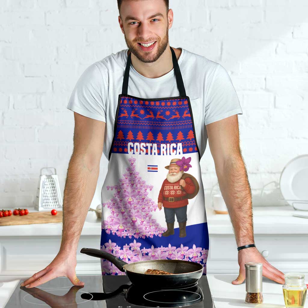 Costa Rica Christmas Apron with Santa Claus Pink Orchid Tree National Emblem and Festive Pattern Design - Wonder Print Shop