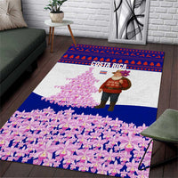 Costa Rica Christmas Area Rug with Santa Claus Pink Orchid Tree National Emblem and Festive Pattern Design - Wonder Print Shop