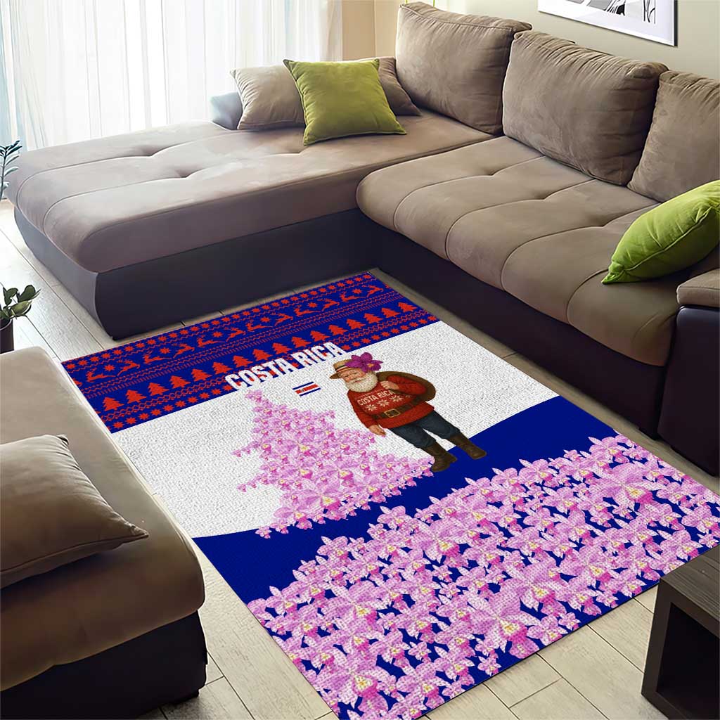 Costa Rica Christmas Area Rug with Santa Claus Pink Orchid Tree National Emblem and Festive Pattern Design - Wonder Print Shop