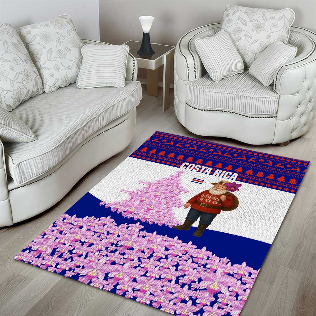 Costa Rica Christmas Area Rug with Santa Claus Pink Orchid Tree National Emblem and Festive Pattern Design - Wonder Print Shop