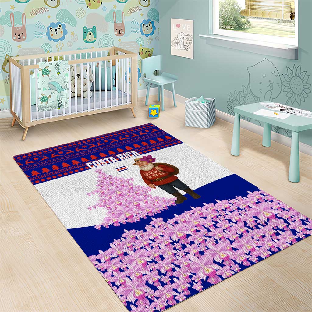 Costa Rica Christmas Area Rug with Santa Claus Pink Orchid Tree National Emblem and Festive Pattern Design - Wonder Print Shop