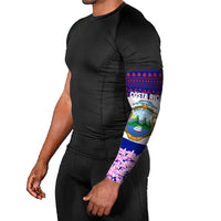 Costa Rica Christmas Arm Sleeves with Santa Claus Pink Orchid Tree National Emblem and Festive Pattern Design - Wonder Print Shop