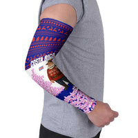 Costa Rica Christmas Arm Sleeves with Santa Claus Pink Orchid Tree National Emblem and Festive Pattern Design - Wonder Print Shop