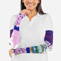 Costa Rica Christmas Arm Sleeves with Santa Claus Pink Orchid Tree National Emblem and Festive Pattern Design - Wonder Print Shop