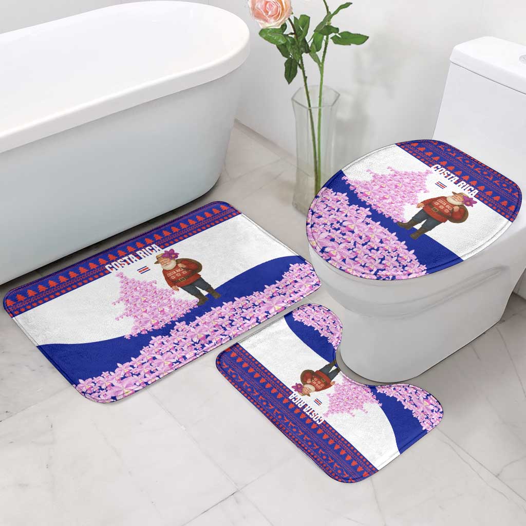 Costa Rica Christmas Bathroom Set with Santa Claus Pink Orchid Tree National Emblem and Festive Pattern Design - Wonder Print Shop