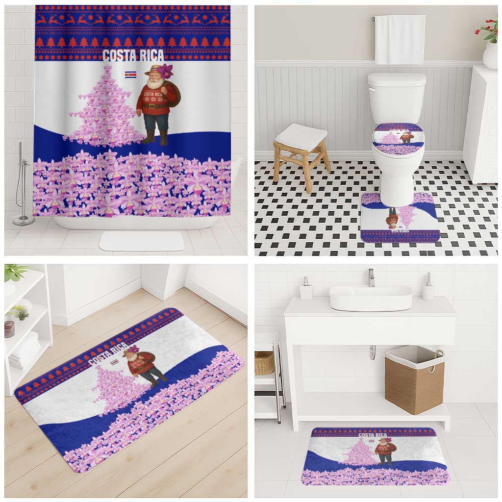 Costa Rica Christmas Bathroom Set with Santa Claus Pink Orchid Tree National Emblem and Festive Pattern Design - Wonder Print Shop