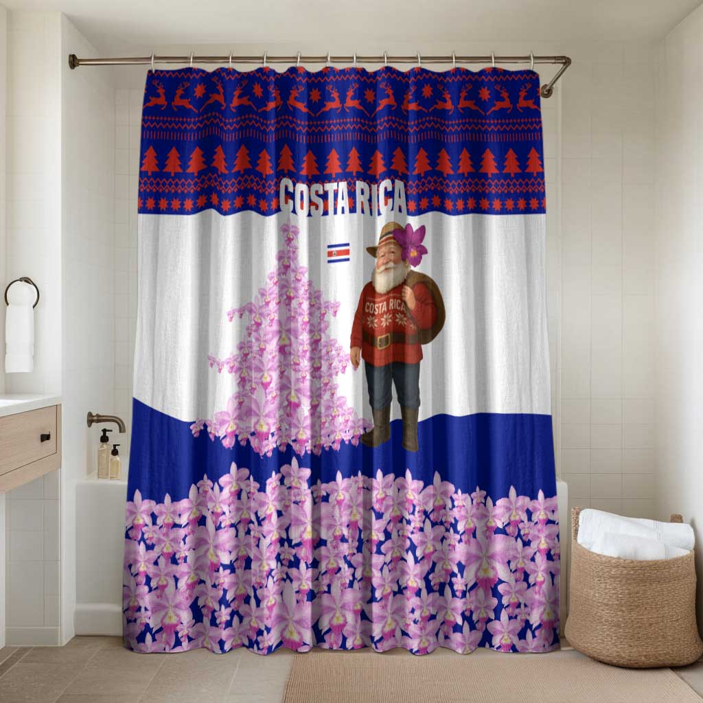 Costa Rica Christmas Bathroom Set with Santa Claus Pink Orchid Tree National Emblem and Festive Pattern Design - Wonder Print Shop