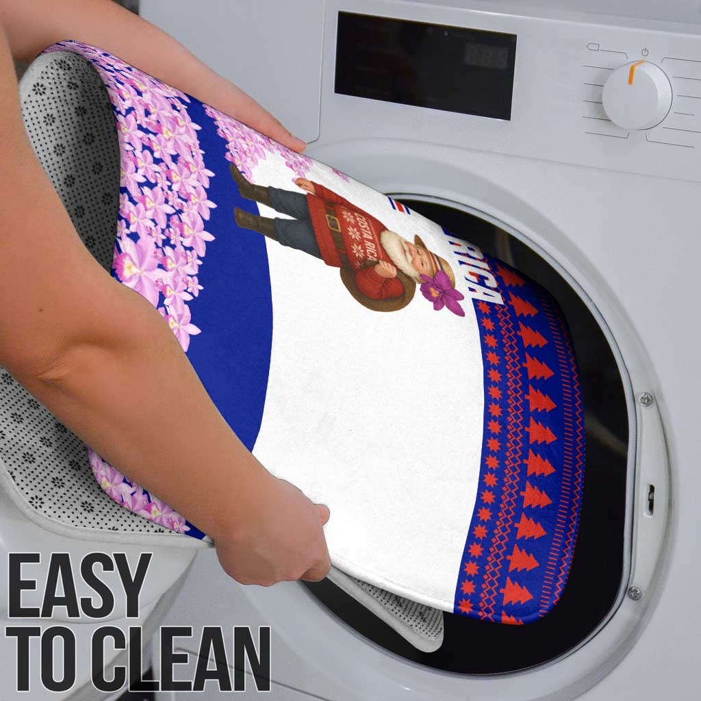 Costa Rica Christmas Bathroom Set with Santa Claus Pink Orchid Tree National Emblem and Festive Pattern Design - Wonder Print Shop