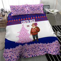 Costa Rica Christmas Bedding Set with Santa Claus Pink Orchid Tree National Emblem and Festive Pattern Design - Wonder Print Shop
