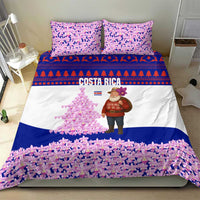 Costa Rica Christmas Bedding Set with Santa Claus Pink Orchid Tree National Emblem and Festive Pattern Design - Wonder Print Shop