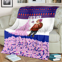 Costa Rica Christmas Blanket with Santa Claus Pink Orchid Tree National Emblem and Festive Pattern Design - Wonder Print Shop