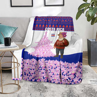 Costa Rica Christmas Blanket with Santa Claus Pink Orchid Tree National Emblem and Festive Pattern Design - Wonder Print Shop