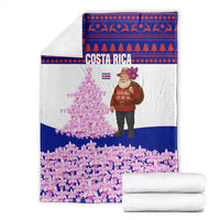 Costa Rica Christmas Blanket with Santa Claus Pink Orchid Tree National Emblem and Festive Pattern Design - Wonder Print Shop