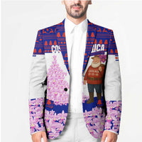 Costa Rica Christmas Blazer with Santa Claus Pink Orchid Tree National Emblem and Festive Pattern Design - Wonder Print Shop