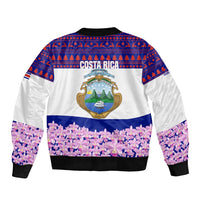 Costa Rica Christmas Bomber Jacket with Santa Claus Pink Orchid Tree National Emblem and Festive Pattern Design - Wonder Print Shop
