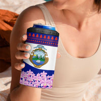 Costa Rica Christmas 4 in 1 Can Cooler Tumbler with Santa Claus Pink Orchid Tree National Emblem and Festive Pattern Design - Wonder Print Shop