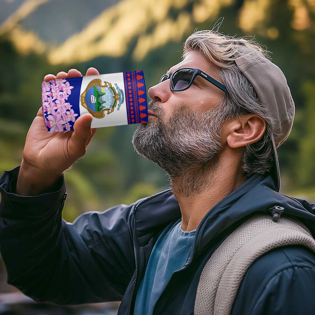 Costa Rica Christmas 4 in 1 Can Cooler Tumbler with Santa Claus Pink Orchid Tree National Emblem and Festive Pattern Design - Wonder Print Shop