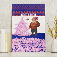 Costa Rica Christmas Canvas Wall Art with Santa Claus Pink Orchid Tree National Emblem and Festive Pattern Design - Wonder Print Shop