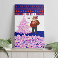 Costa Rica Christmas Canvas Wall Art with Santa Claus Pink Orchid Tree National Emblem and Festive Pattern Design - Wonder Print Shop