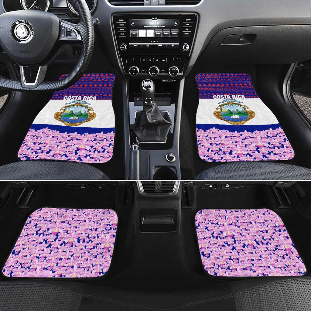 Costa Rica Christmas Car Mats with Santa Claus Pink Orchid Tree National Emblem and Festive Pattern Design - Wonder Print Shop