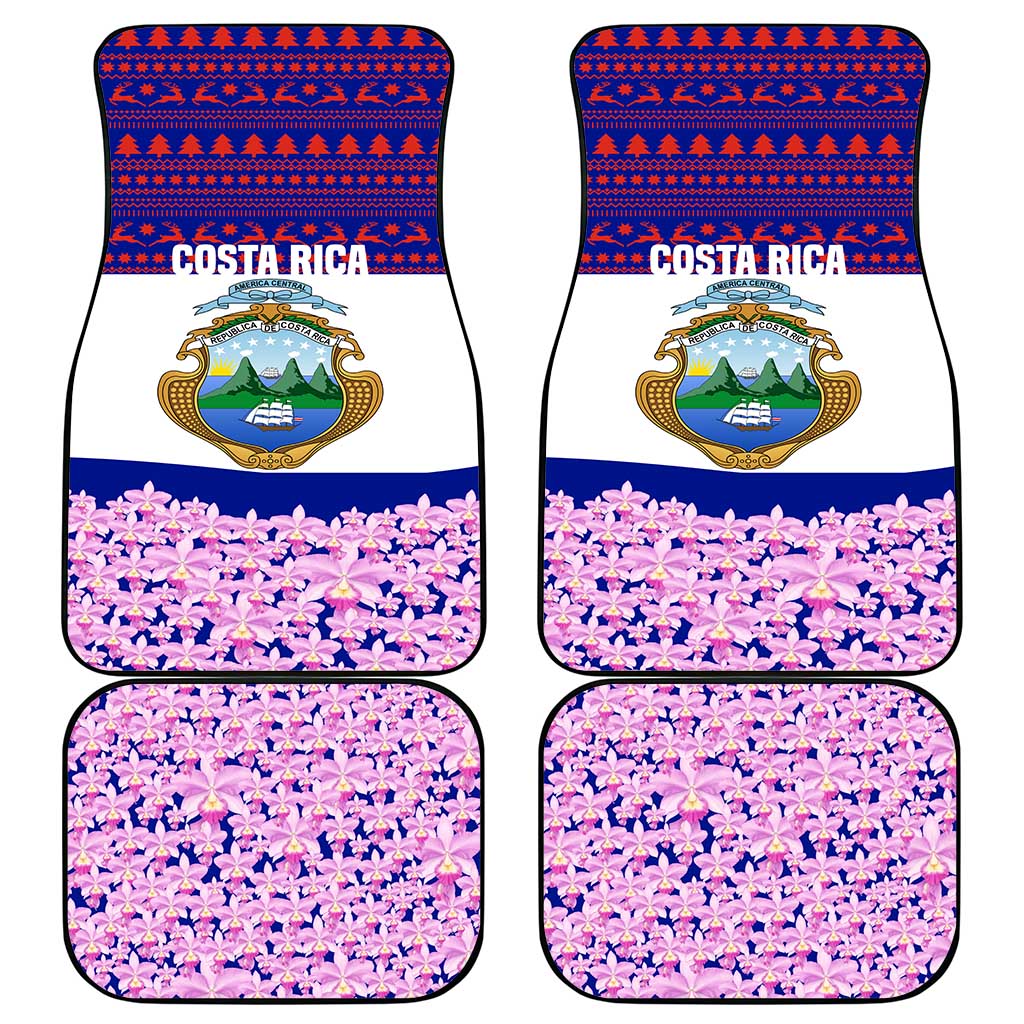 Costa Rica Christmas Car Mats with Santa Claus Pink Orchid Tree National Emblem and Festive Pattern Design - Wonder Print Shop