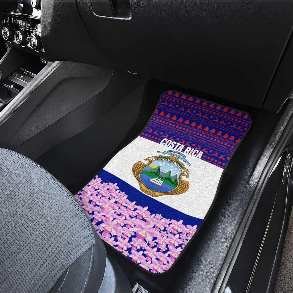 Costa Rica Christmas Car Mats with Santa Claus Pink Orchid Tree National Emblem and Festive Pattern Design - Wonder Print Shop