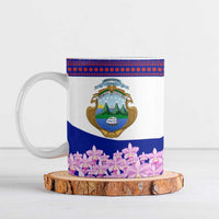 Costa Rica Christmas Ceramic Mug with Santa Claus Pink Orchid Tree National Emblem and Festive Pattern Design - Wonder Print Shop