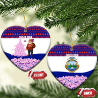 Costa Rica Christmas Ceramic Ornament with Santa Claus Pink Orchid Tree National Emblem and Festive Pattern Design - Wonder Print Shop