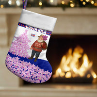 Costa Rica Christmas Stocking with Santa Claus Pink Orchid Tree National Emblem and Festive Pattern Design - Wonder Print Shop