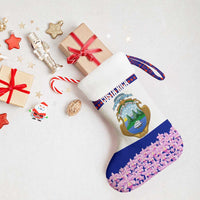 Costa Rica Christmas Stocking with Santa Claus Pink Orchid Tree National Emblem and Festive Pattern Design - Wonder Print Shop