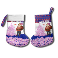 Costa Rica Christmas Stocking with Santa Claus Pink Orchid Tree National Emblem and Festive Pattern Design - Wonder Print Shop
