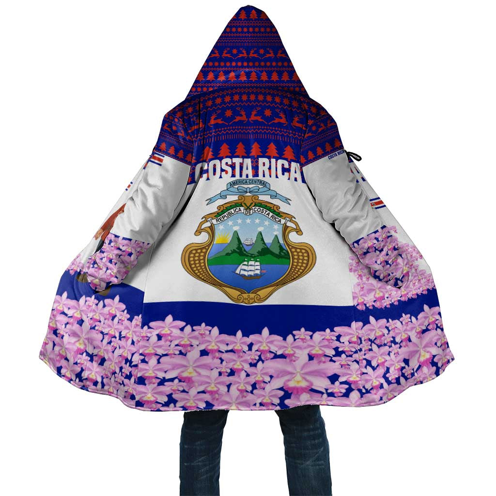 Costa Rica Christmas Cloak with Santa Claus Pink Orchid Tree National Emblem and Festive Pattern Design - Wonder Print Shop