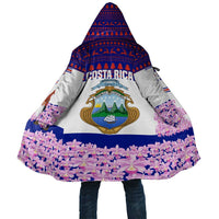 Costa Rica Christmas Cloak with Santa Claus Pink Orchid Tree National Emblem and Festive Pattern Design - Wonder Print Shop