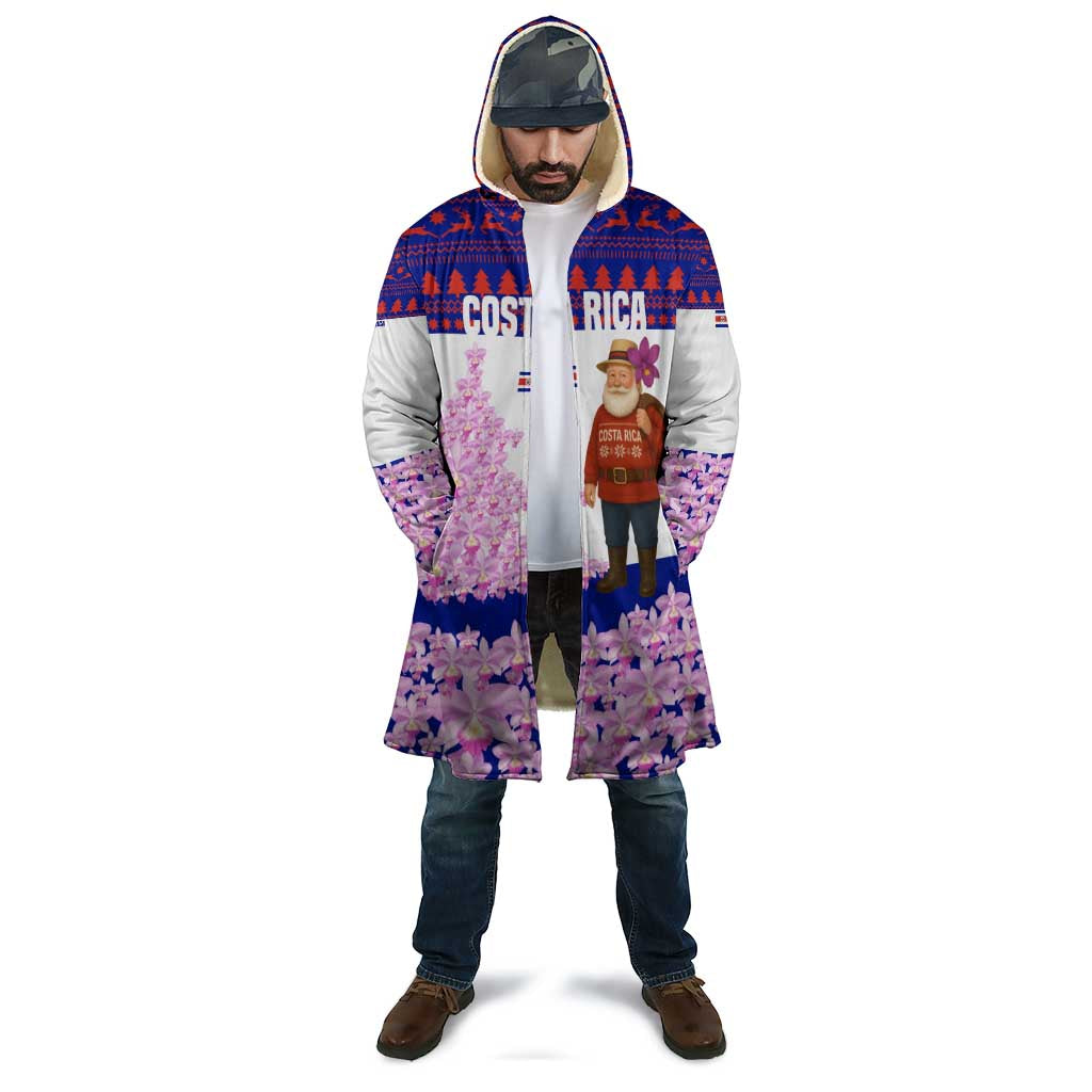 Costa Rica Christmas Cloak with Santa Claus Pink Orchid Tree National Emblem and Festive Pattern Design - Wonder Print Shop