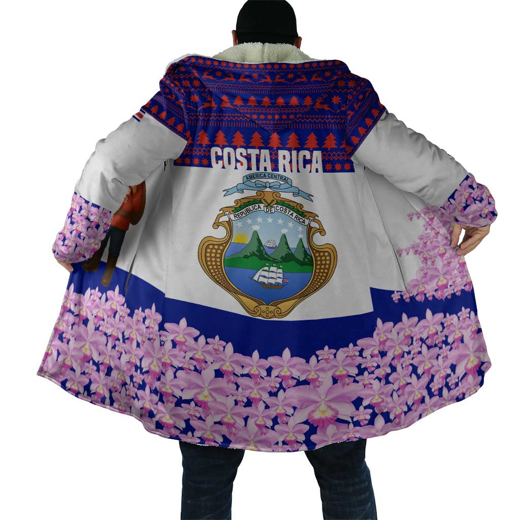 Costa Rica Christmas Cloak with Santa Claus Pink Orchid Tree National Emblem and Festive Pattern Design - Wonder Print Shop