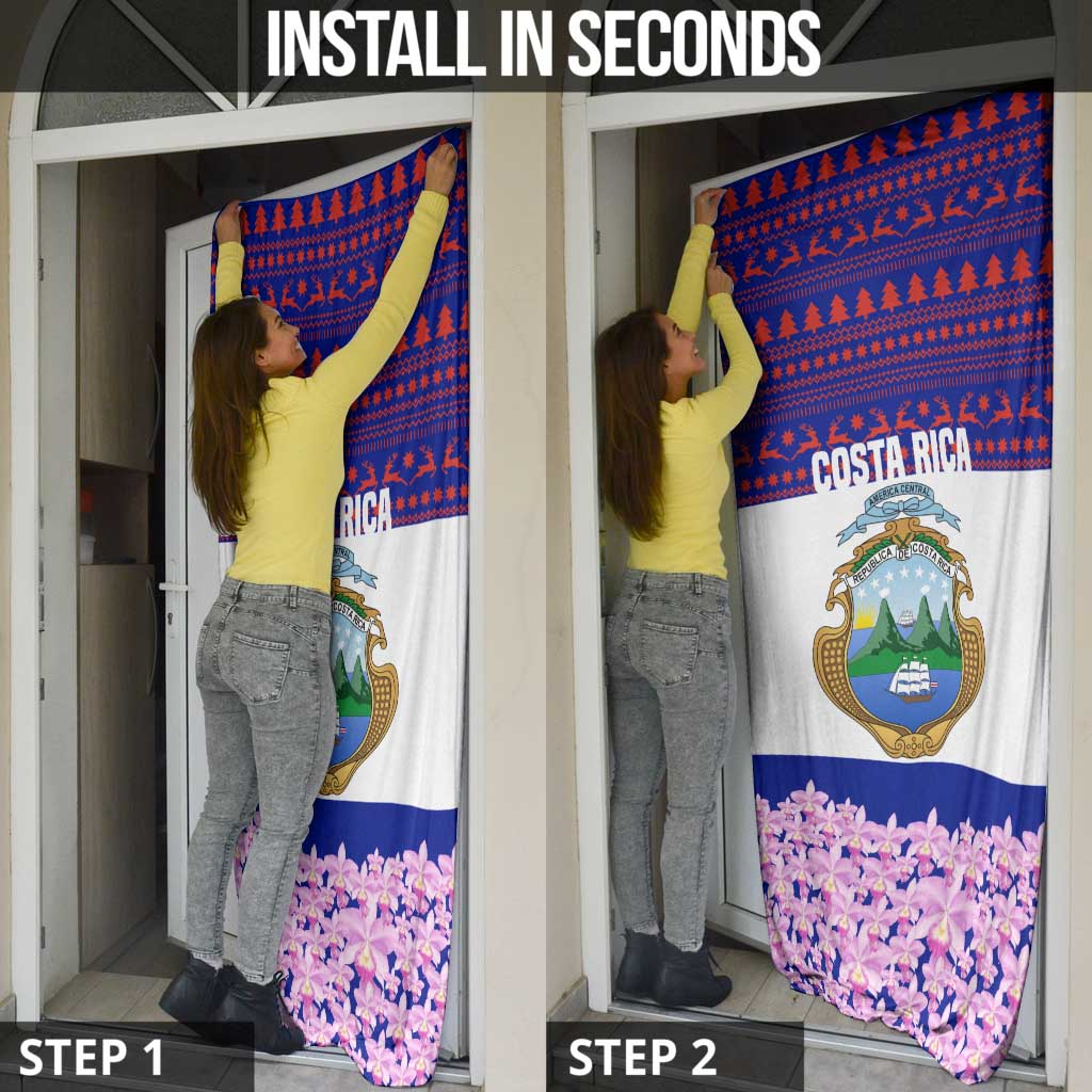 Costa Rica Christmas Door Cover with Santa Claus Pink Orchid Tree National Emblem and Festive Pattern Design - Wonder Print Shop