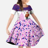 Costa Rica Christmas Family Matching Long Sleeve Bodycon Dress and Hawaiian Shirt with Santa Claus Pink Orchid Tree National Emblem and Festive Pattern Design - Wonder Print Shop