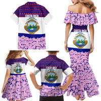 Costa Rica Christmas Family Matching Mermaid Dress and Hawaiian Shirt with Santa Claus Pink Orchid Tree National Emblem and Festive Pattern Design - Wonder Print Shop