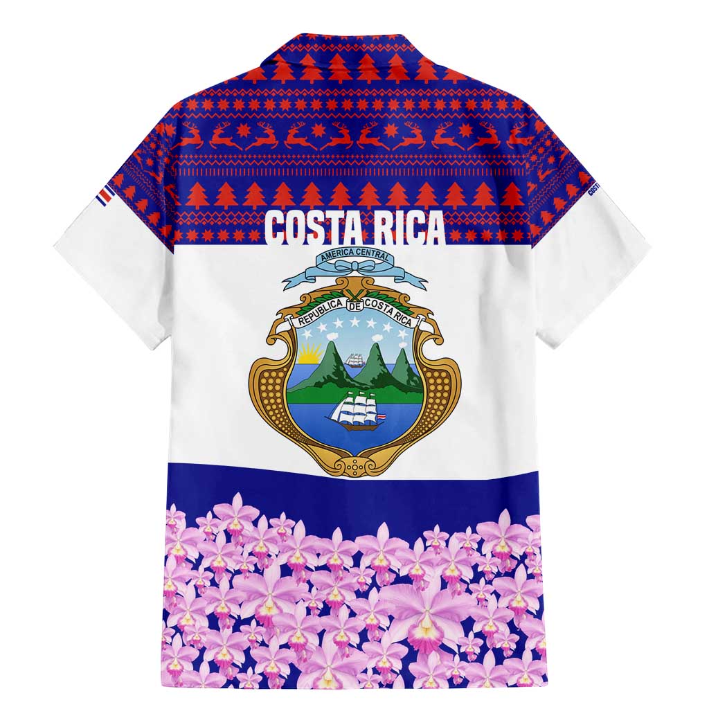 Costa Rica Christmas Family Matching Mermaid Dress and Hawaiian Shirt with Santa Claus Pink Orchid Tree National Emblem and Festive Pattern Design - Wonder Print Shop
